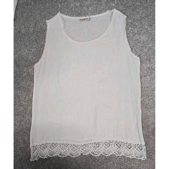 Laura Bianchi Made in Italy Sleeveless Blouse Top Crochet White 100% Linen Sz M - Picture 8 of 10